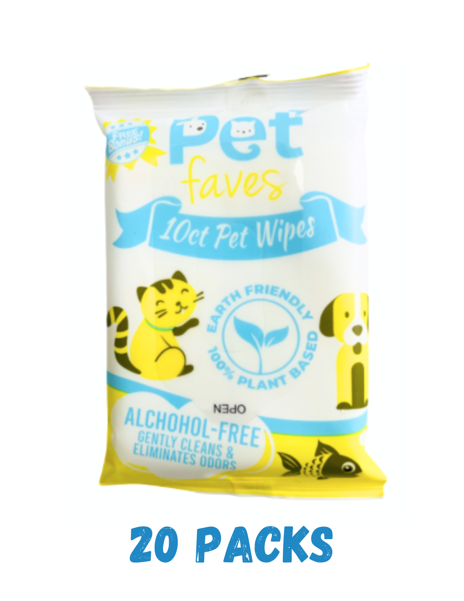 Plant Based Pet Cleaning Wipes with Aloe & Vitamin-E - Hypoallergenic, Earth Friendly, 20 - Travel Size packs