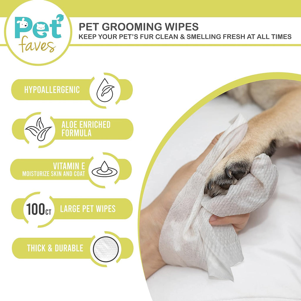 Pet Faves Dog Wipes for Paws and Butt - Plant Based Deodorizing Hypoallergenic Grooming Wipes with Aloe & Vitamin-E. Unscented and Alcohol Free Pet Wipes for Dogs and Puppies. 400 Count.